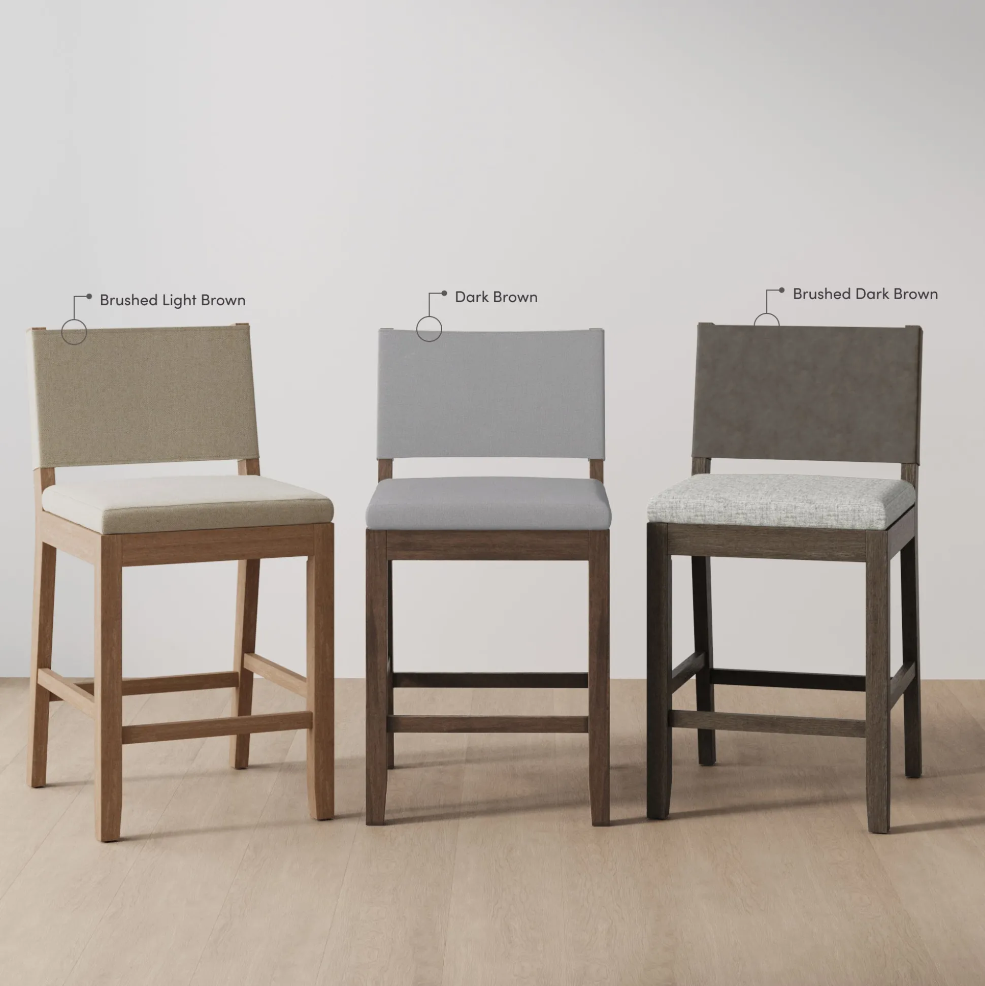 Wood Counter Height Bar Stools Light Brown Flax (Set of 3)