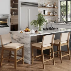 Wood Counter Height Bar Stools Light Brown Flax (Set of 3)