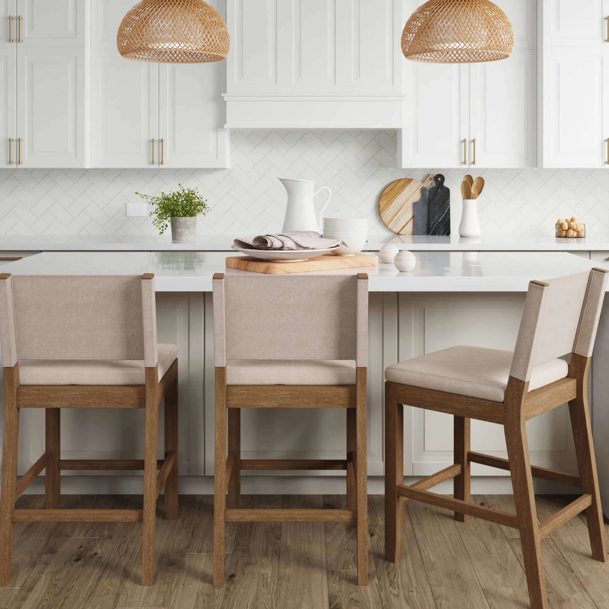 Wood Counter Height Bar Stools Light Brown Flax (Set of 3)