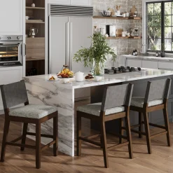Wood Counter Height Bar Stools Dark Brown Ivory (Set of 3)