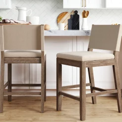 Wood Counter Height Bar Stools Light Brown Flax (Set of 2)
