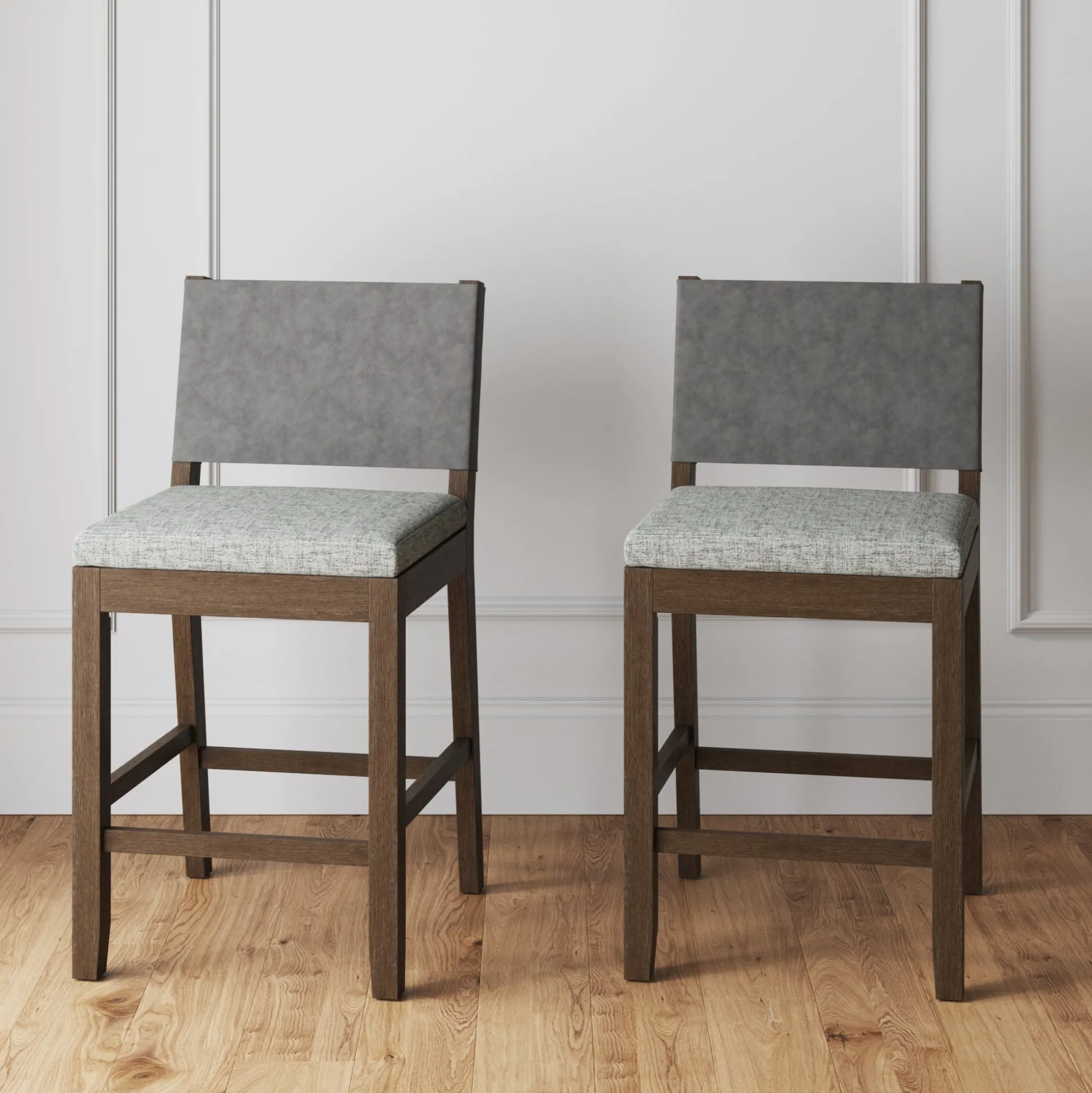Wood Counter Height Bar Stools Dark Brown Ivory (Set of 2)