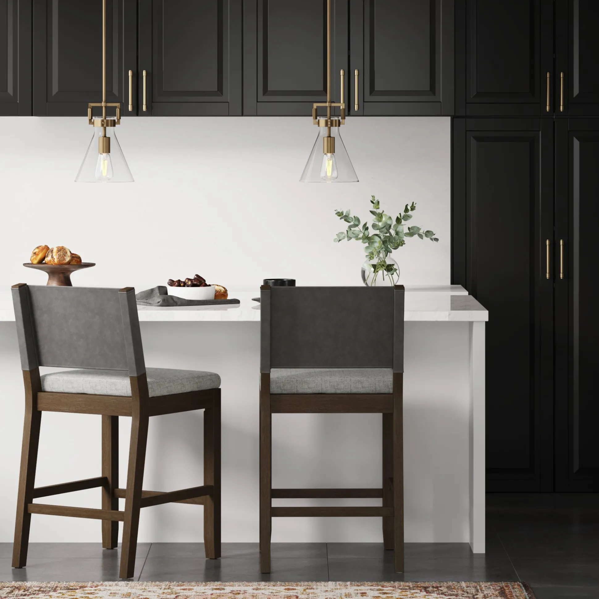 Wood Counter Height Bar Stools Dark Brown Ivory (Set of 2)