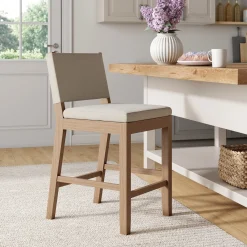 Wood Counter Height Bar Stool Light Brown Flax