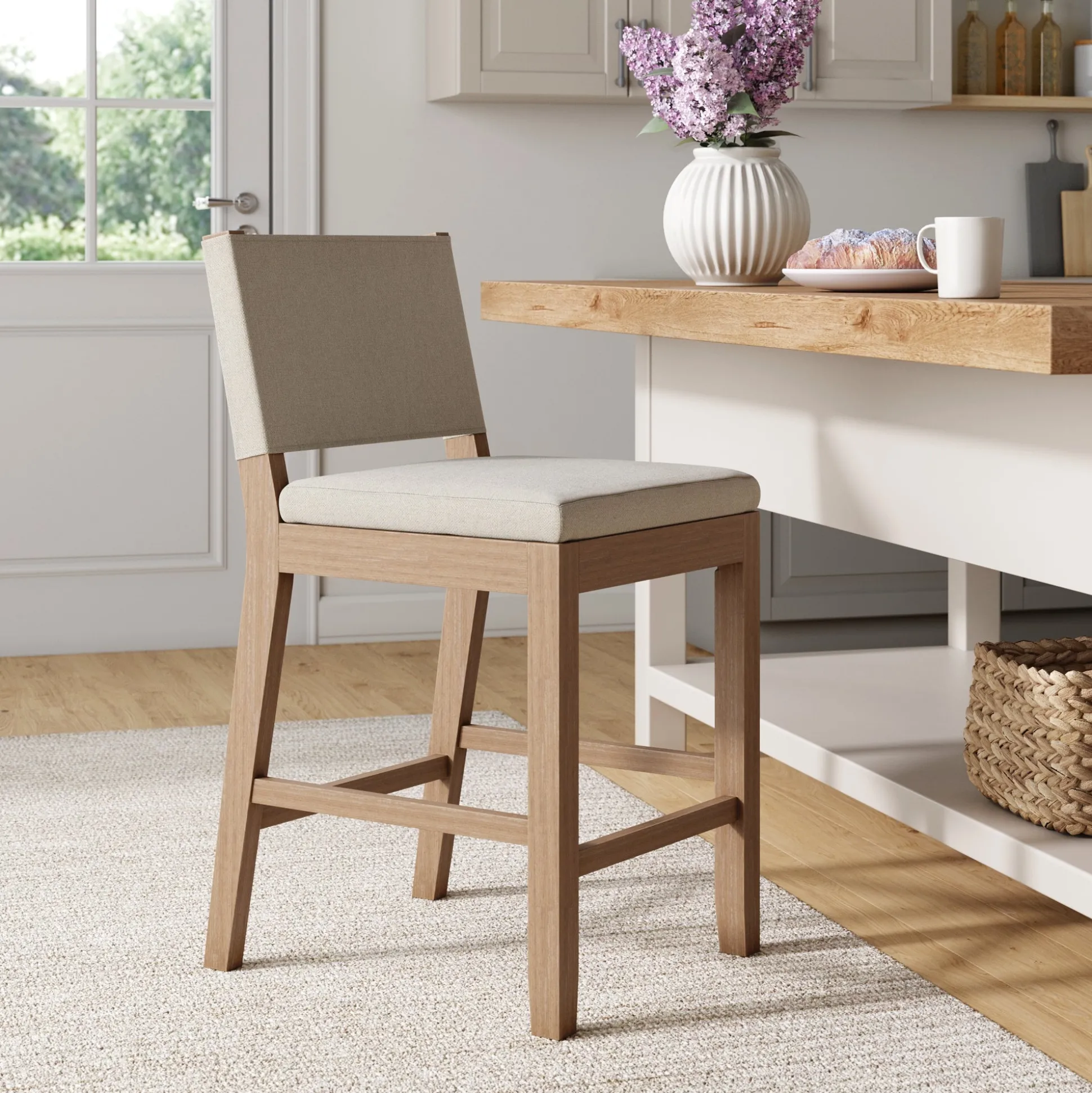 Wood Counter Height Bar Stool Light Brown Flax
