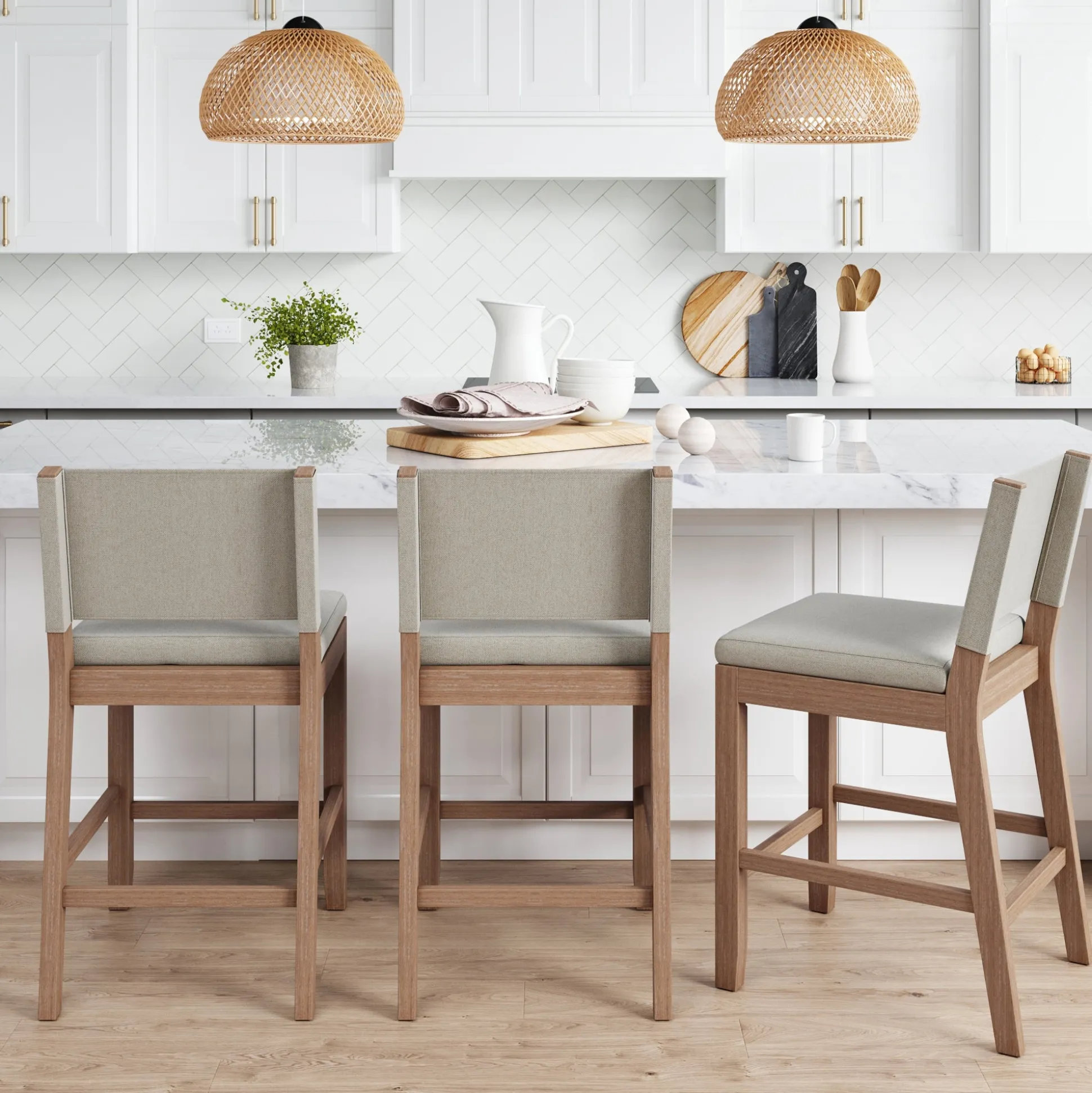 Wood Counter Height Bar Stool Light Brown Flax