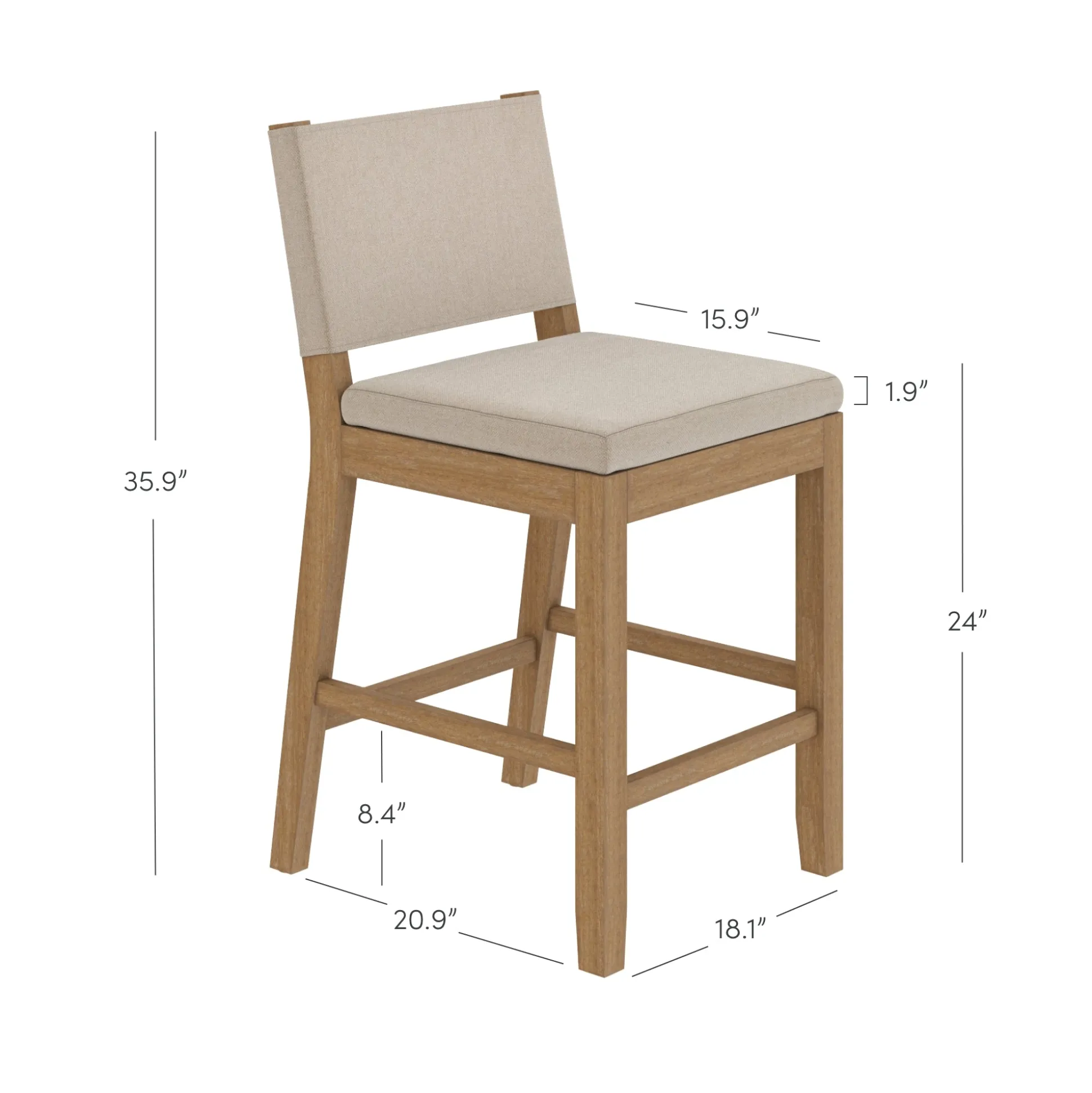 Wood Counter Height Bar Stool Light Brown Flax