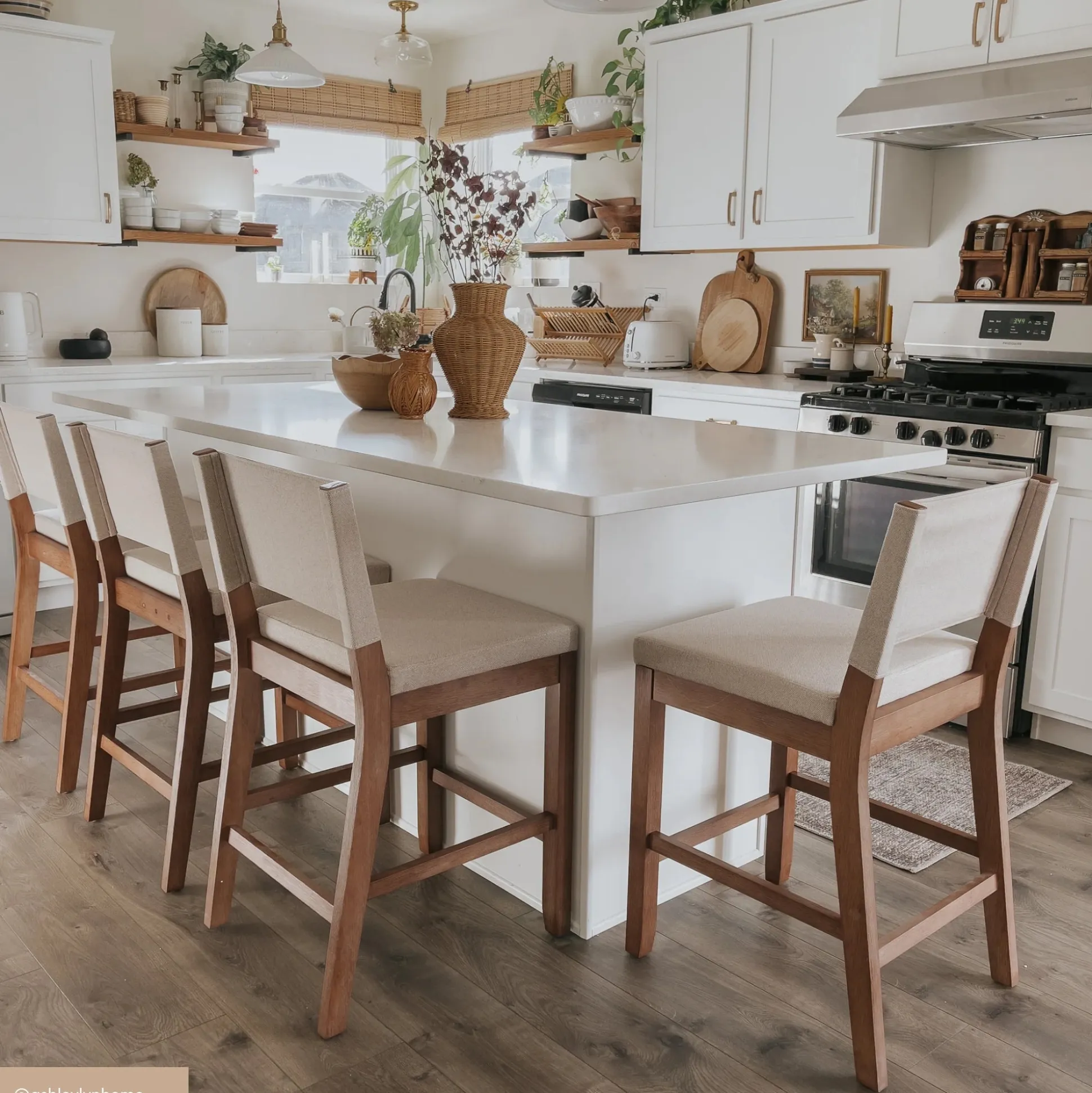 Wood Counter Height Bar Stool Light Brown Flax