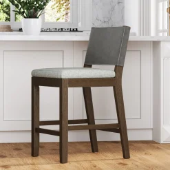 Wood Counter Height Bar Stool Dark Brown Ivory