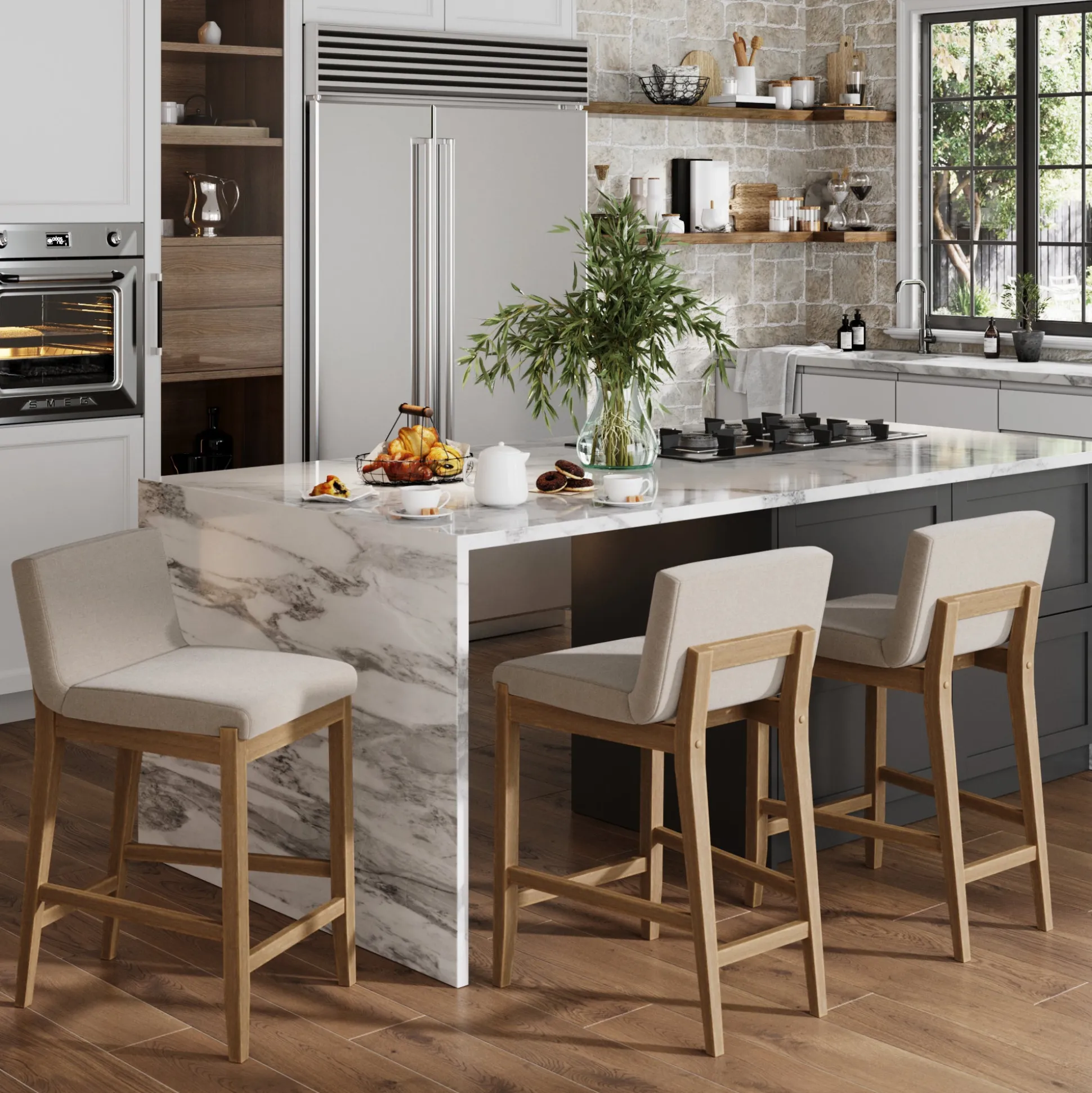 Wood Counter Height Bar Stools Light Brown (Set of 3)