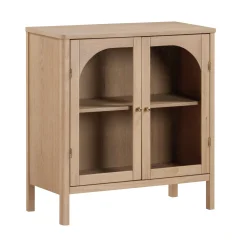 Wood Curio Cabinet with Glass Doors Raw Oak