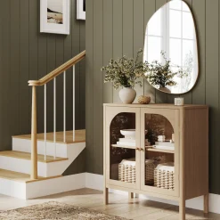 Wood Curio Cabinet with Glass Doors Raw Oak