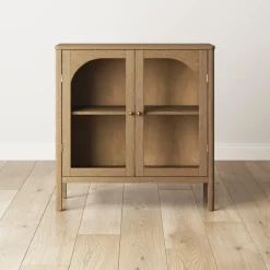 Wood Curio Cabinet with Glass Doors Brown