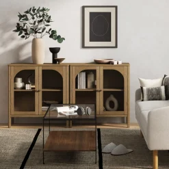 Wood Curio Cabinet with Glass Doors Brown