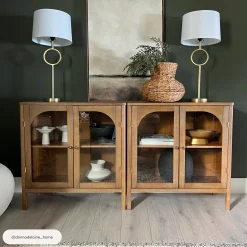Wood Curio Cabinet with Glass Doors Brown