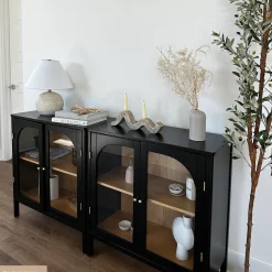 Wood Curio Cabinet with Glass Doors Black