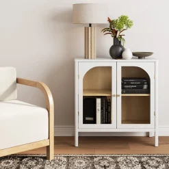 Wood Curio Cabinet with Glass Doors Cabinet White