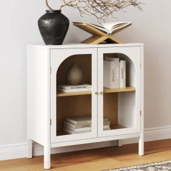 Wood Curio Cabinet with Glass Doors Cabinet White
