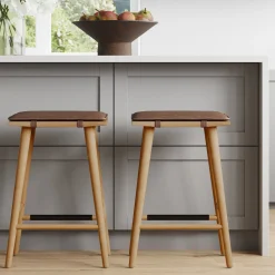 Wood Cushioned Counter Height Bar Stool Warm Pine