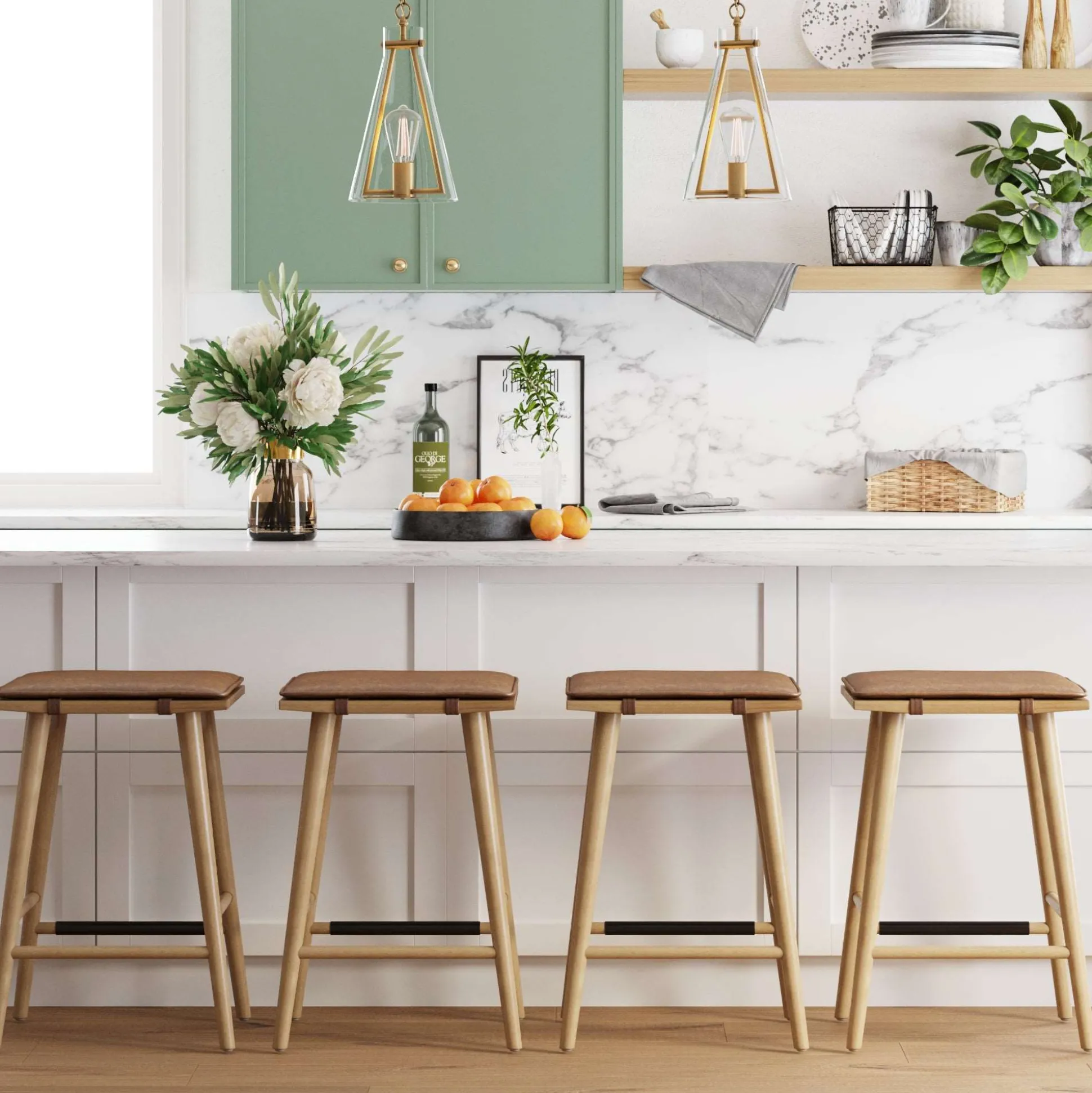Wood Cushioned Counter Height Bar Stool Warm Pine