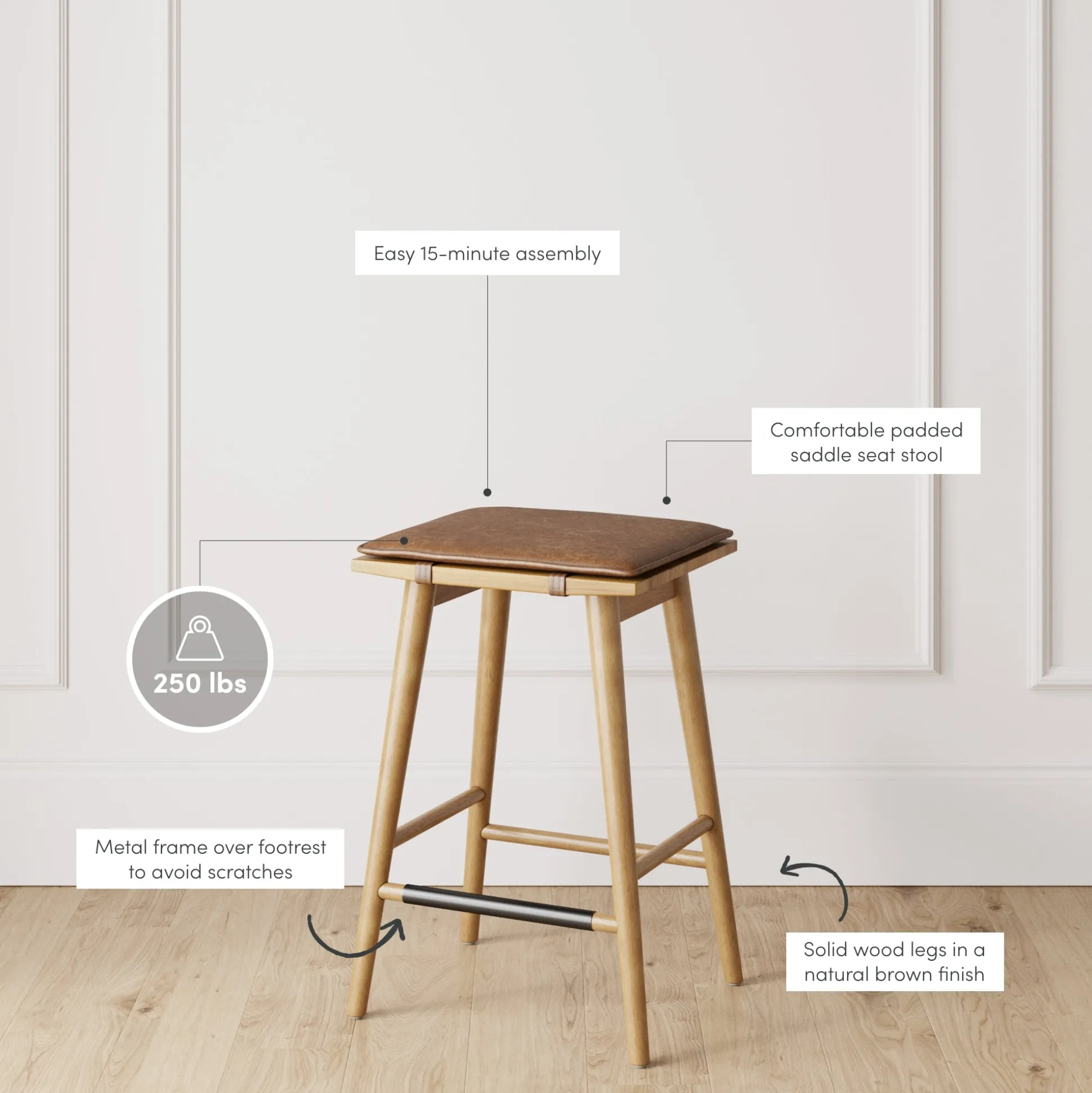 Wood Cushioned Counter Height Bar Stool Warm Pine