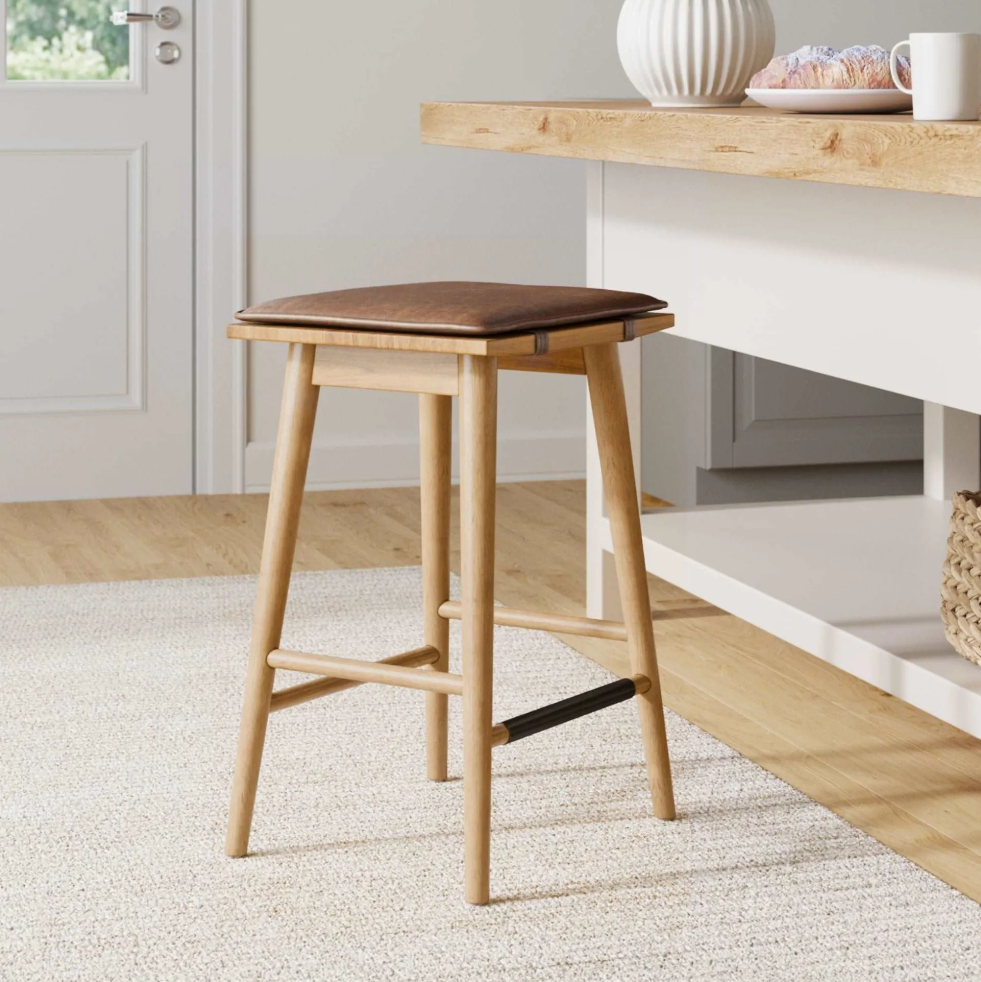 Wood Cushioned Counter Height Bar Stool Warm Pine