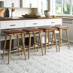 Wood Cushioned Counter Height Bar Stool Warm Pine