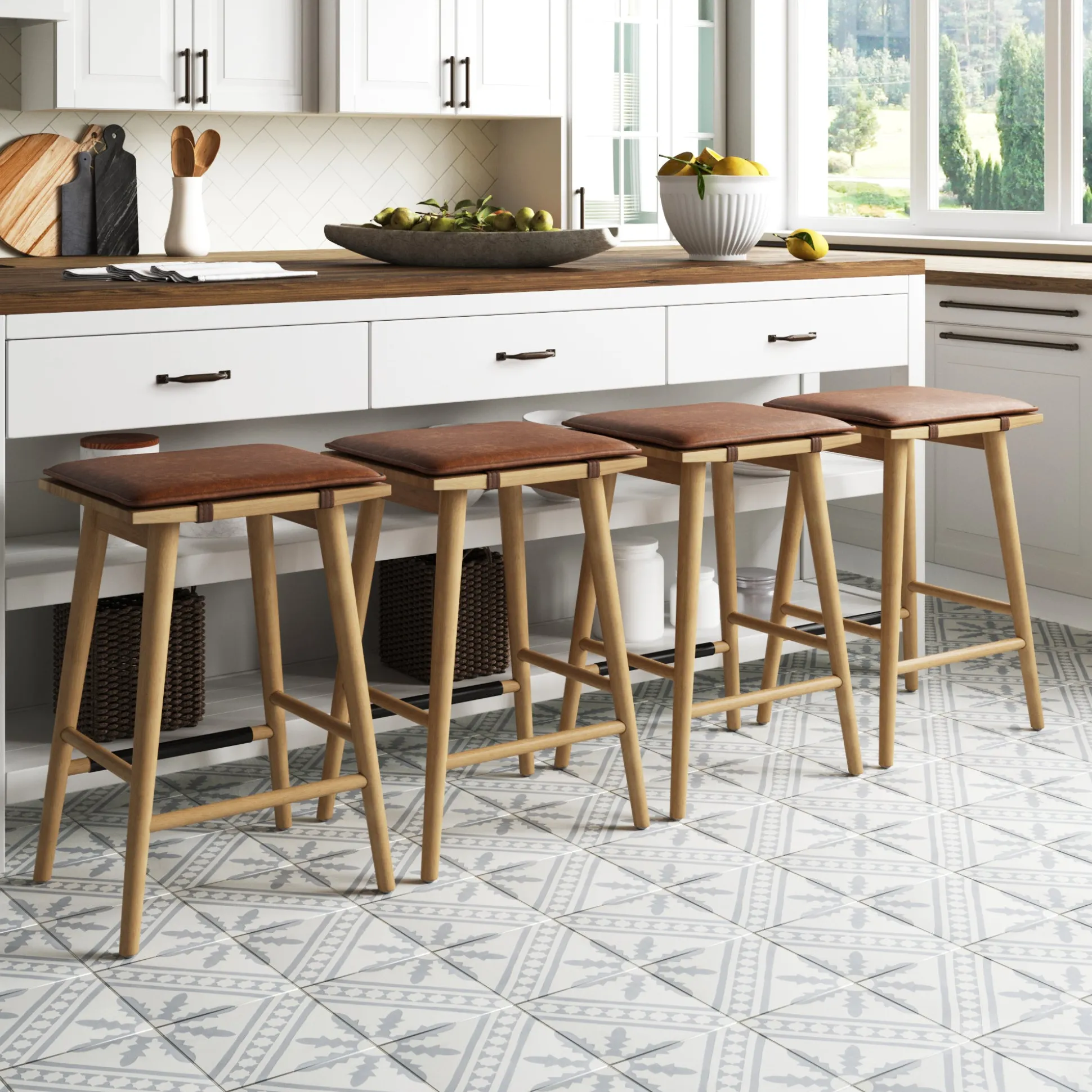Wood Cushioned Counter Height Bar Stool Warm Pine