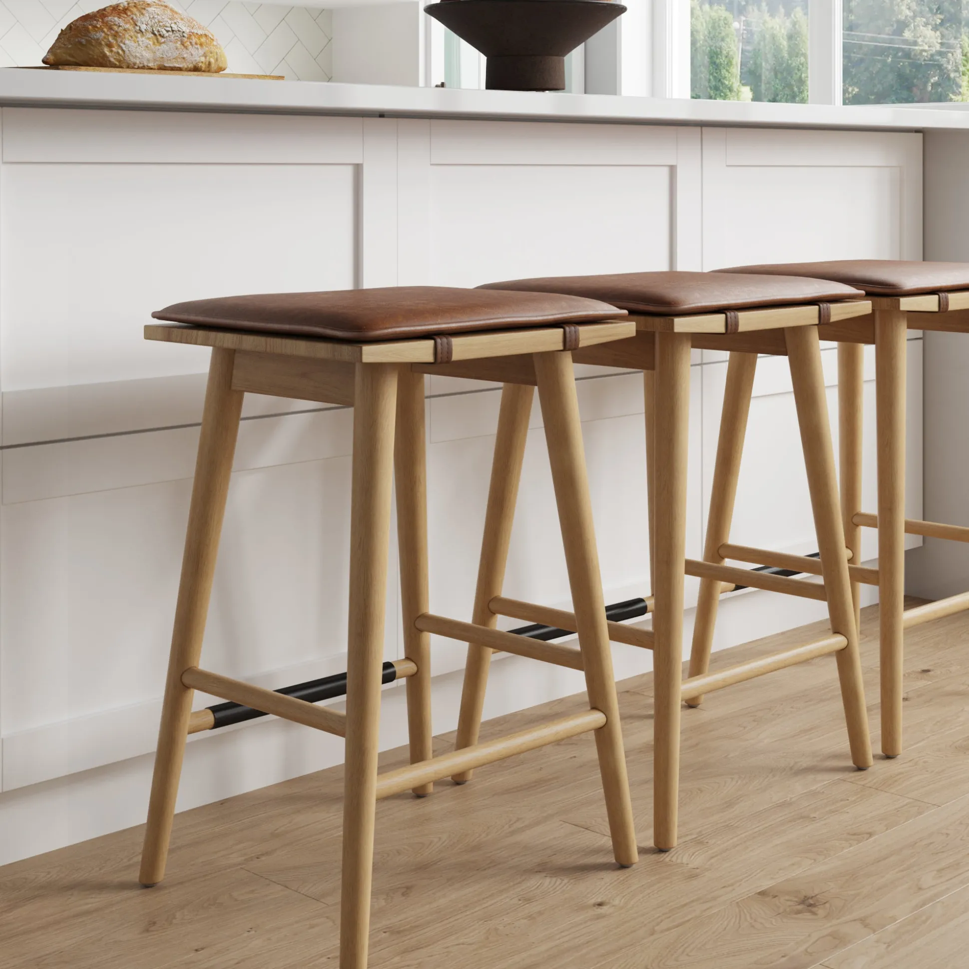 Wood Cushioned Counter Height Bar Stool Warm Pine