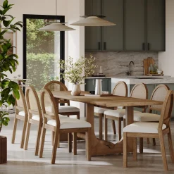 Wood Dining Room Table with Leaf Extension for 8