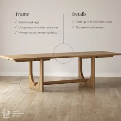 Wood Dining Room Table with Leaf Extension for 8