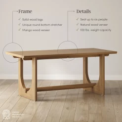 Wood Dining Table for 6 with U-Shaped Legs
