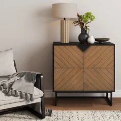 Wood 2-Door Storage Cabinet Brushed Fir