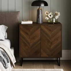 Wood 2-Door Storage Cabinet Walnut
