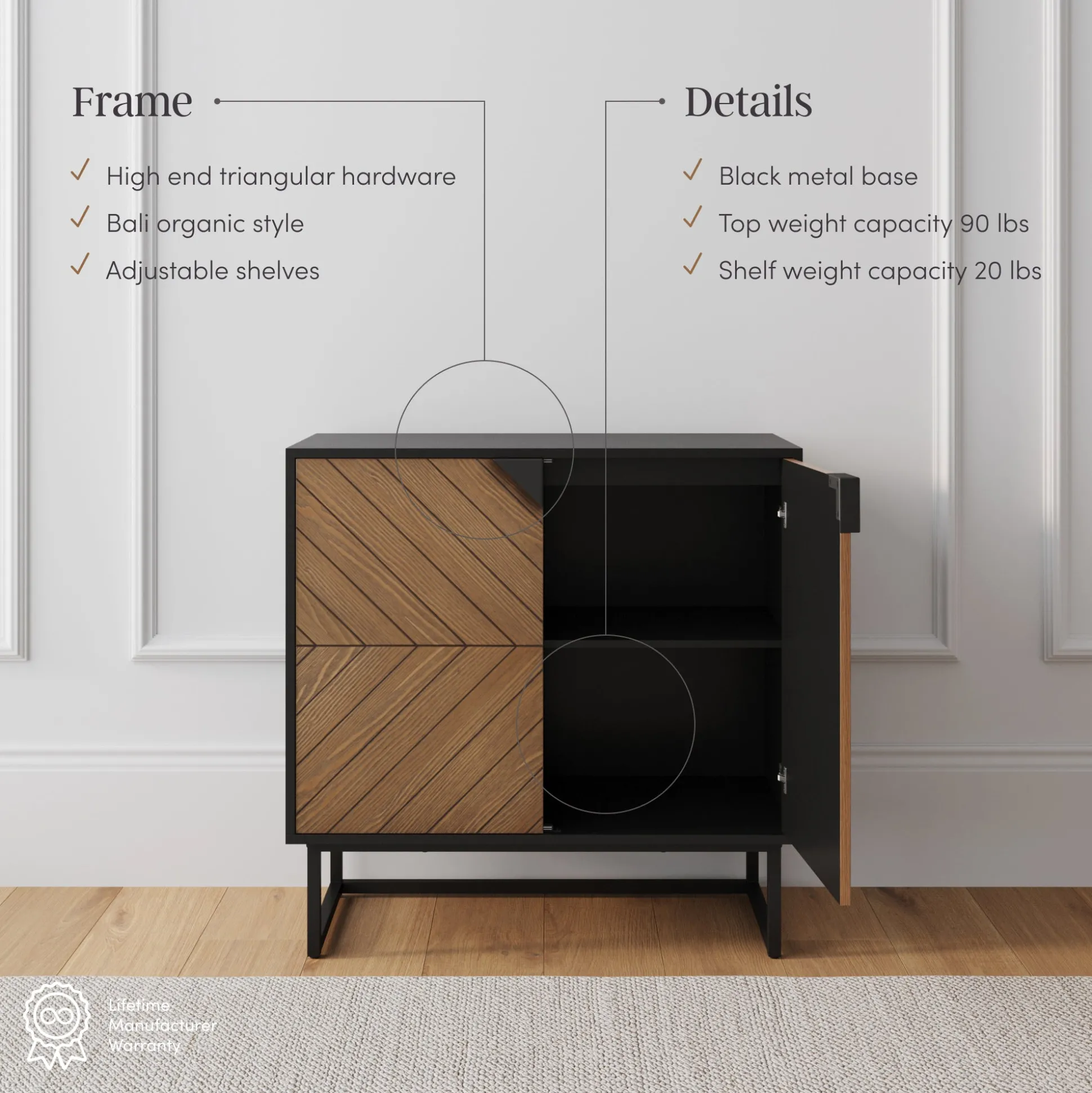 Wood 2-Door TV Console for TVs up to 65" Brushed Fir