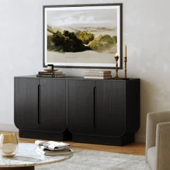 Wooden Arched Accent Cabinet or Kitchen Credenza Black Oak (Set of 2)