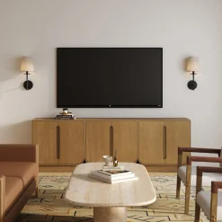 Wooden Arched Accent Cabinet or Kitchen Credenza Light Brown (Set of 3)