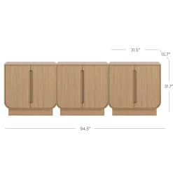 Wooden Arched Accent Cabinet or Kitchen Credenza Raw Oak (Set of 3)