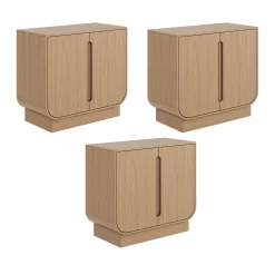 Wooden Arched Accent Cabinet or Kitchen Credenza Raw Oak (Set of 3)