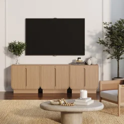 Wooden Arched Accent Cabinet or Kitchen Credenza Raw Oak (Set of 3)