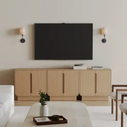 Wooden Arched Accent Cabinet or Kitchen Credenza Raw Oak (Set of 3)