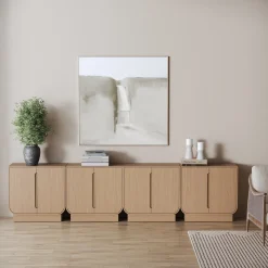 Wooden Arched Large Credenza Cabinet Raw Oak (Set of 4)