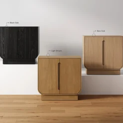 Wooden Arched Large Credenza Cabinet Raw Oak (Set of 4)