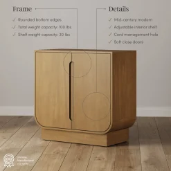 Wooden Arched Large Credenza Cabinet Light Brown (Set of 4)