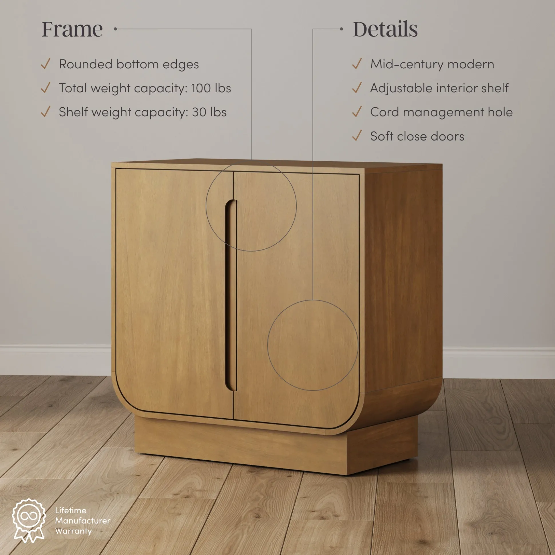 Wooden Arched Large Credenza Cabinet Light Brown (Set of 4)