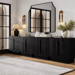 Wooden Arched Large Credenza Cabinet Black Oak (Set of 4)