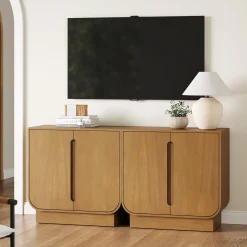 Wooden Arched TV Console Stand Light Brown for TVs up to 65"