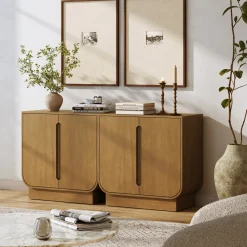 Wooden Arched TV Console Stand Light Brown for TVs up to 65