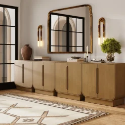 Wooden Arched TV Console Stand Light Brown for TVs up to 100"