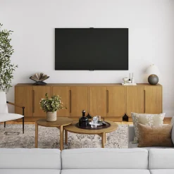 Wooden Arched TV Console Stand Light Brown for TVs up to 100